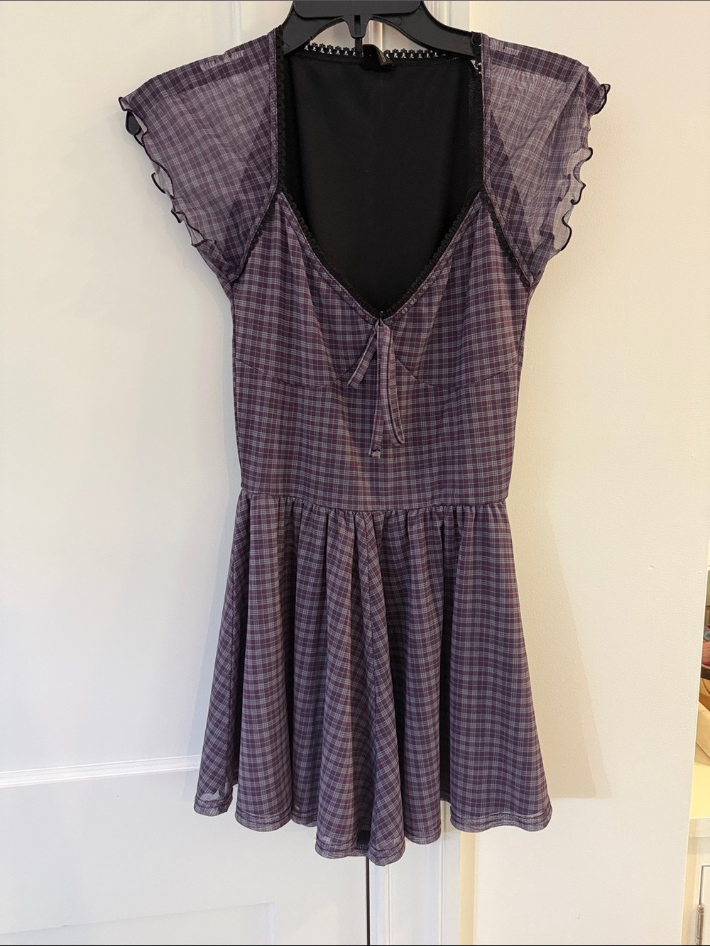 Urban Outfitters Purple Plaid Flutter-Sleeve skort
